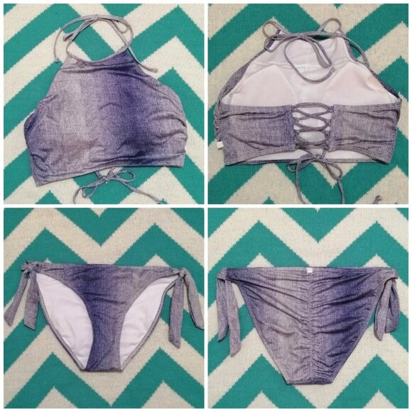 🇨🇦 Y2K Inspired Denim-Look Halter Style Bikini - Picture 1 of 12